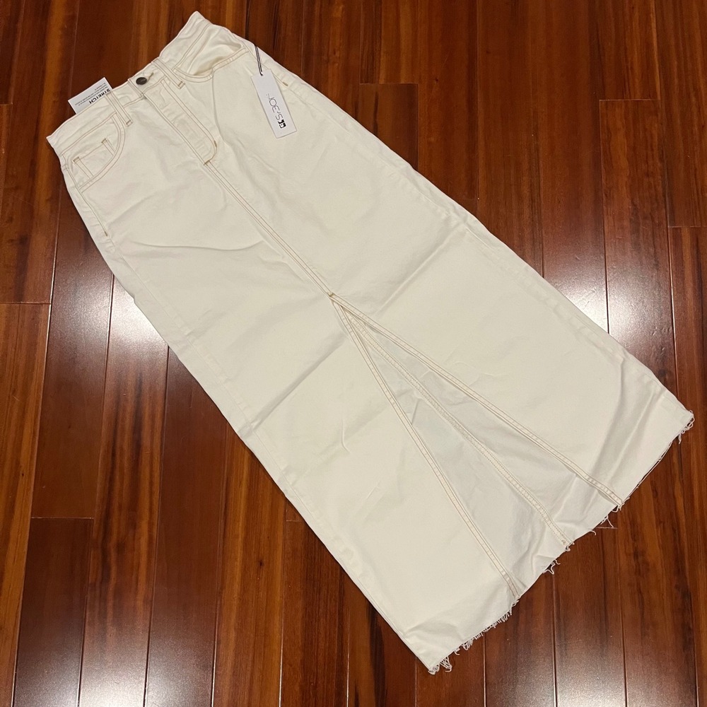 Joe's Denim Maxi Skirt Jean Solid Milk White Raw Hem Front Slit New Size 23 - Picture 1 of 10